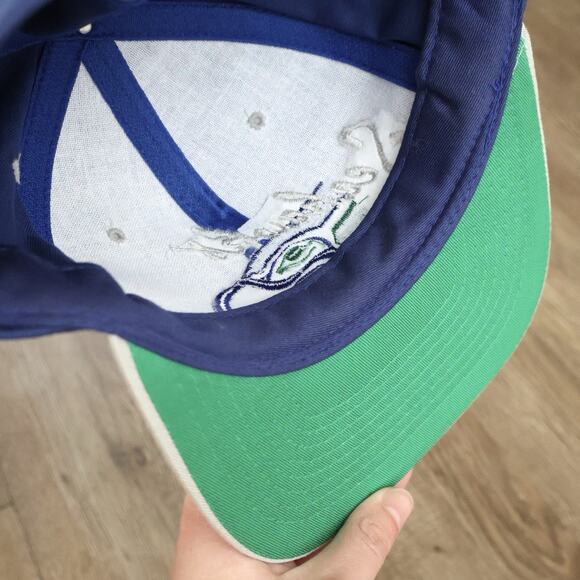 Vintage Team NFL Seattle Seahawks Script Snapback Hat Deadstock 90s Football - Picture 7 of 7